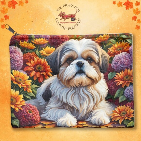 Shih Tzu Dog Fall Autumn Makeup Cosmetic Zippered Pouch - Picture 1 of 1